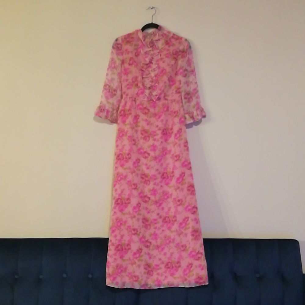 Vintage 60s Hostess Cocktail Pink Floral Dress